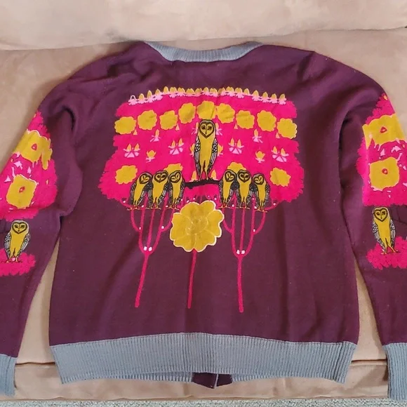 Knitted Dove Hot Pink Owl cardigan wool blend - Picture 3 of 4